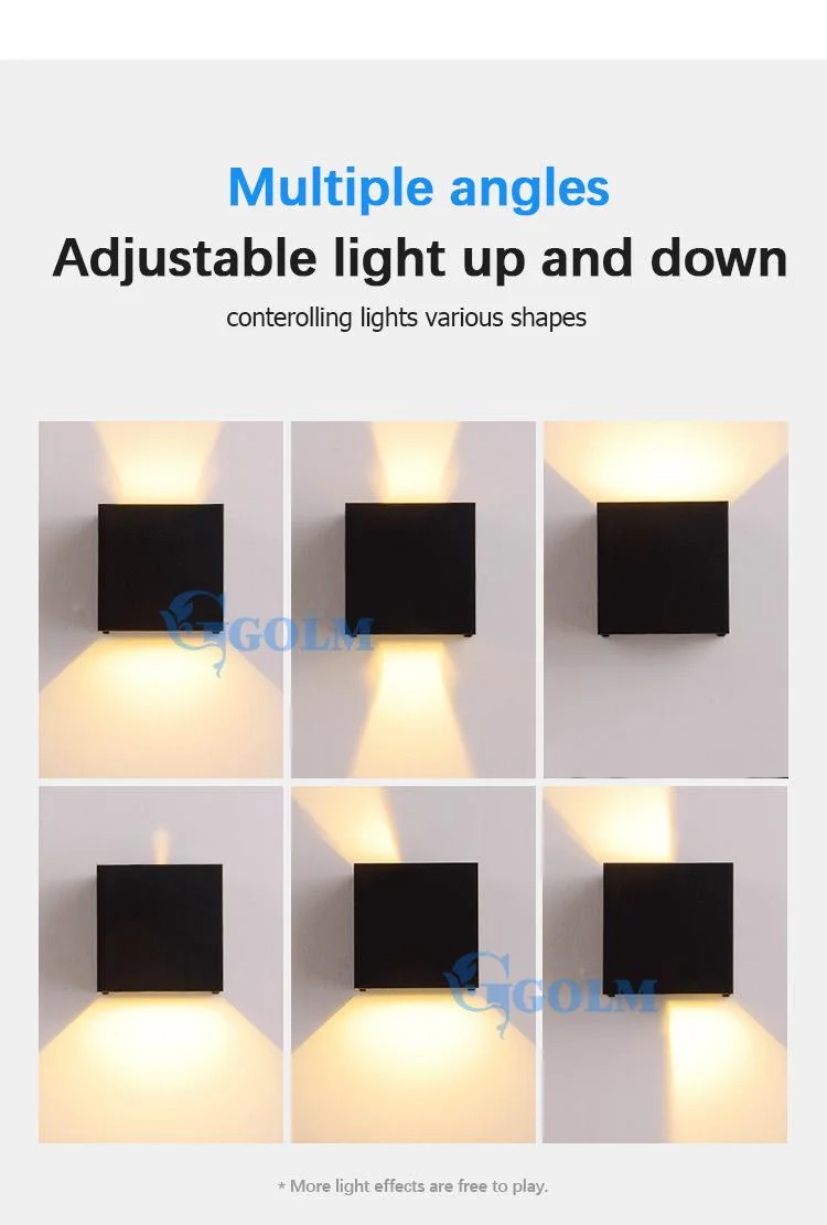 Square Waterproof IP65 Wall Lamps Aluminum up and Down LED Wall Light